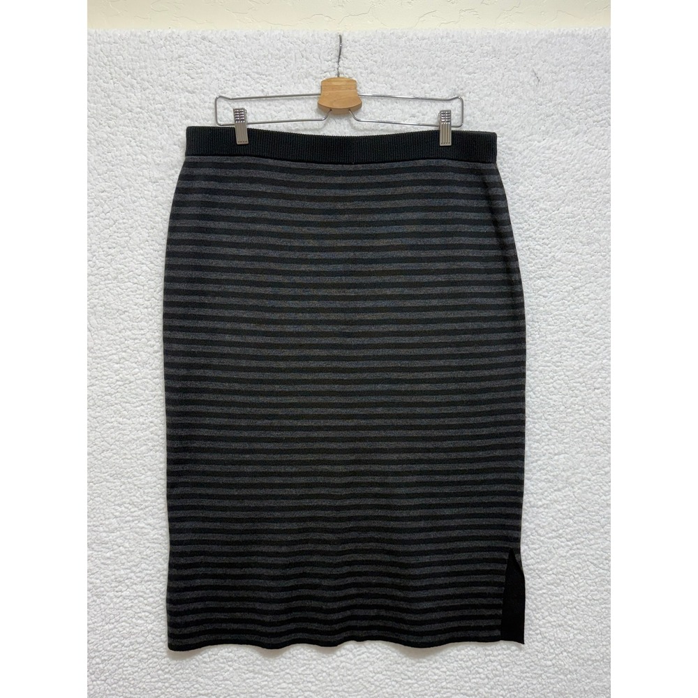 EILEEN FISHER Striped Knit Pencil Skirt Charcoal Gray Black L/G‎
